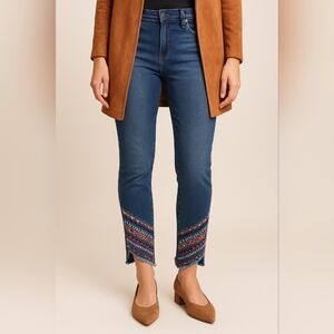 Earl Jeans Skinny Ankle Aztec BOHO Embroidered Print Denim Jeans 6